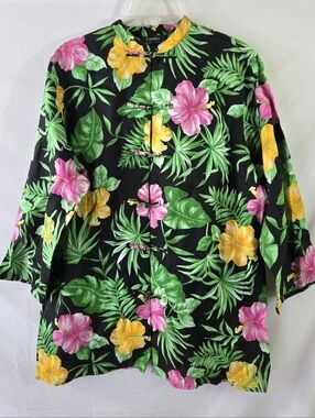 Ralph Lauren Women's Tropical Linen Frog Closure Tunic Top Size Large
